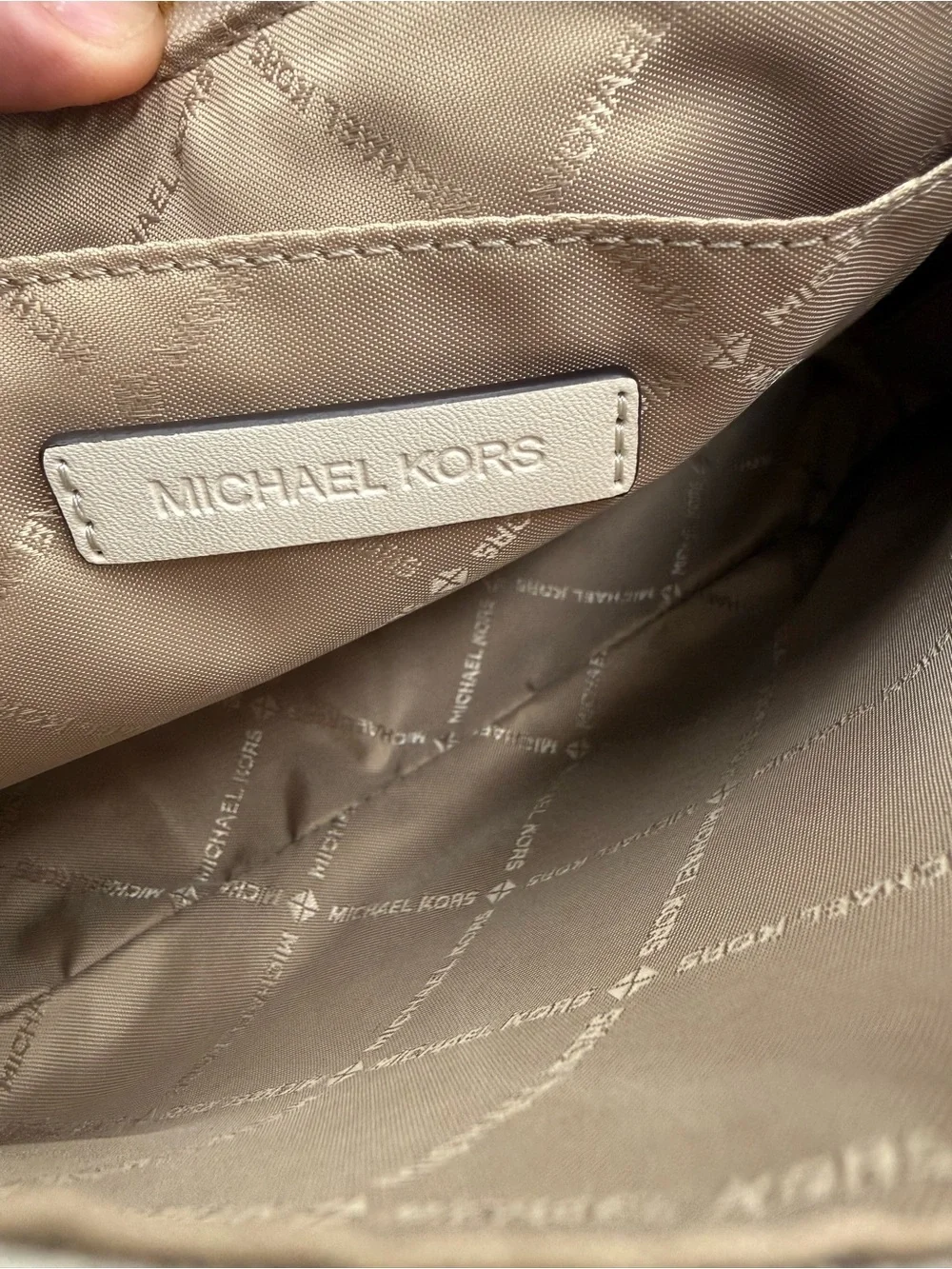 Michael Kors Cream MK Logo Shoulder Bag with Gold Hardware